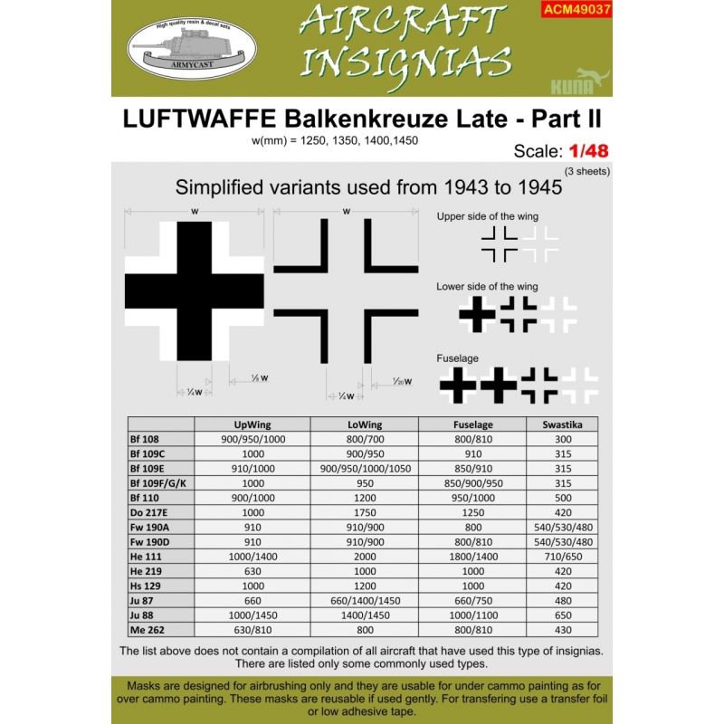 LUFTWAFFE Balkenkreuze Late Part II